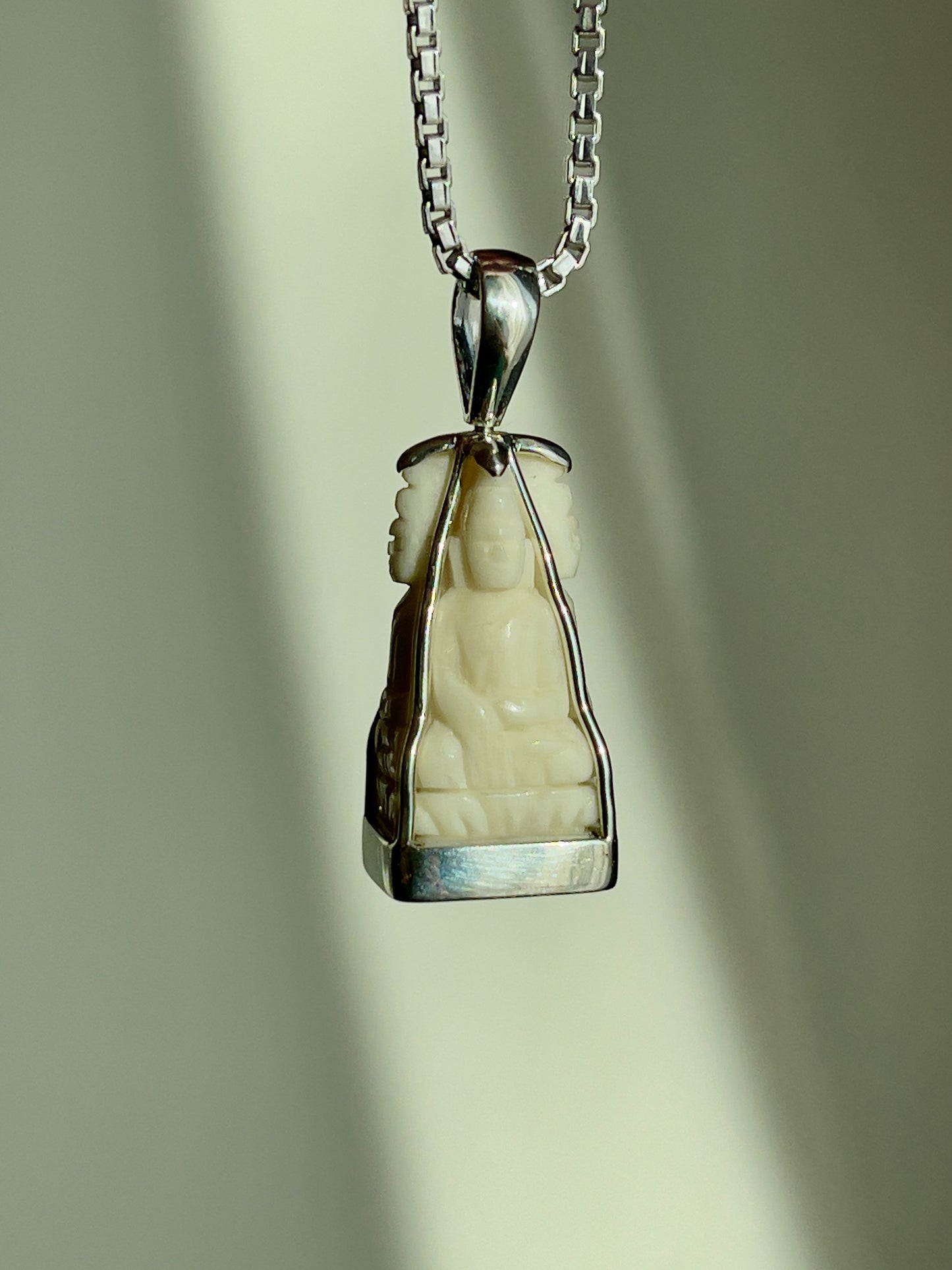 Four-Sided Cow Bone Buddha Pendant in Silver #898