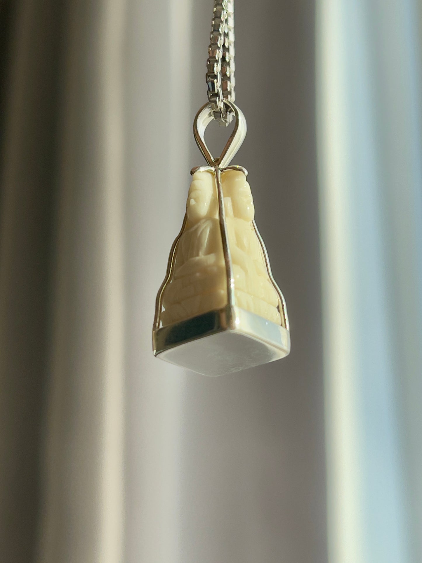 Four-Sided Cow Bone Buddha Pendant in Silver #898