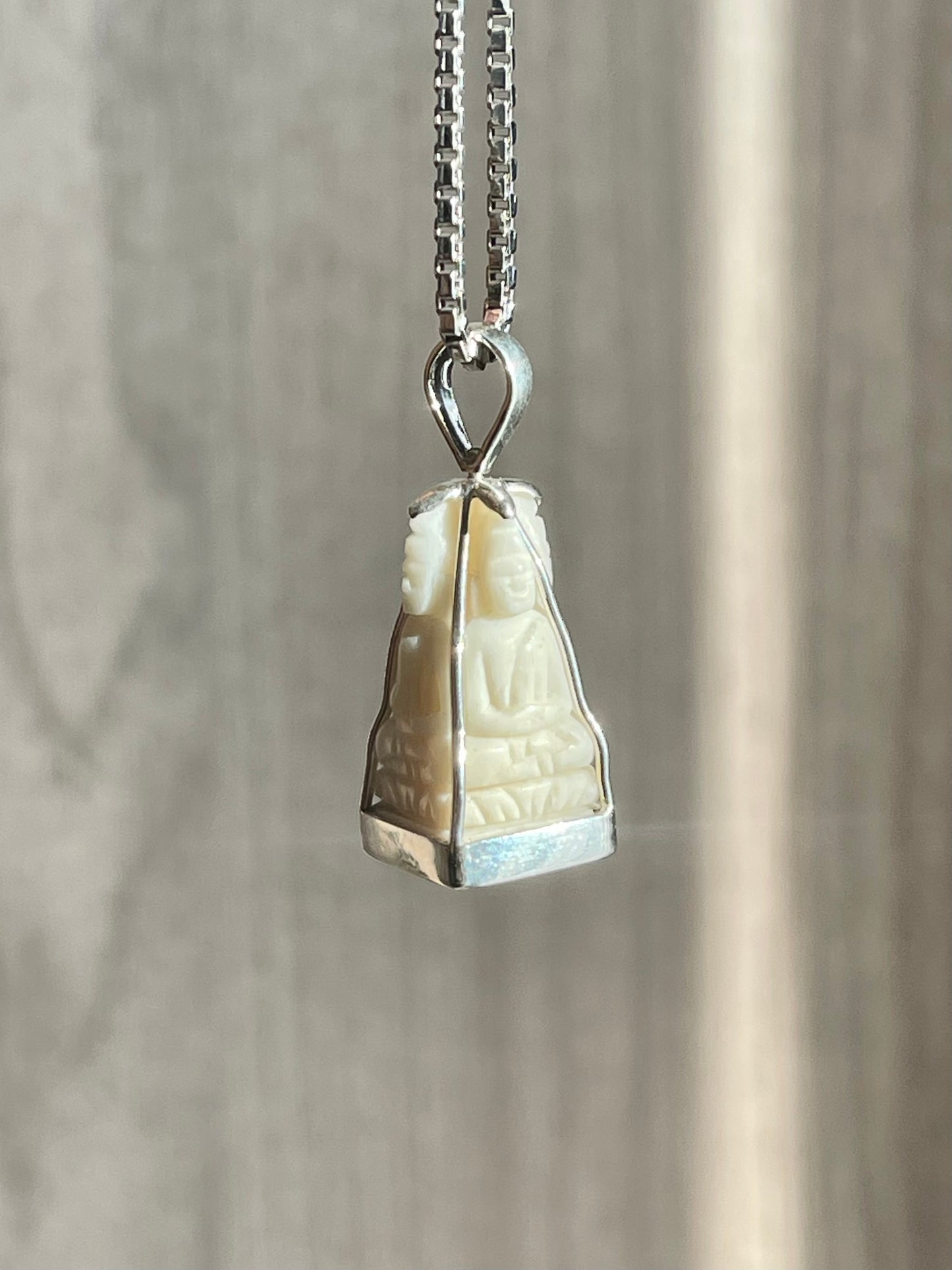 Four-Sided Cow Bone Buddha Pendant in Silver #898