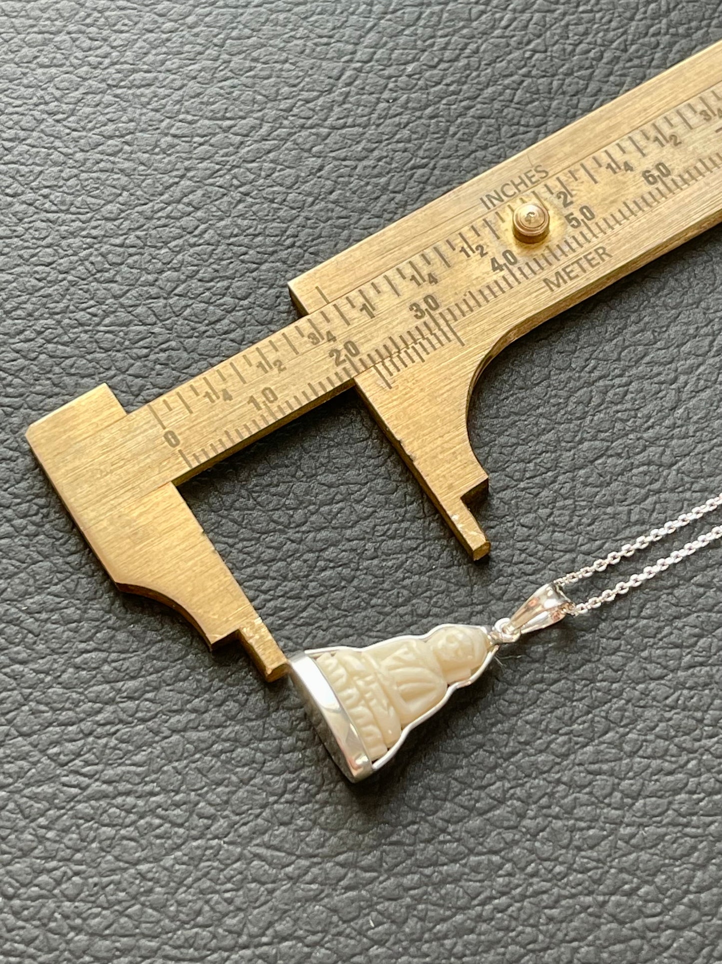 Double-Sided Cow Bone Buddha Pendant in Silver #899