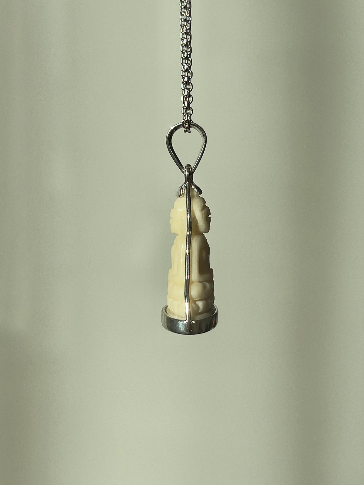 Double-Sided Cow Bone Buddha Pendant in Silver #899