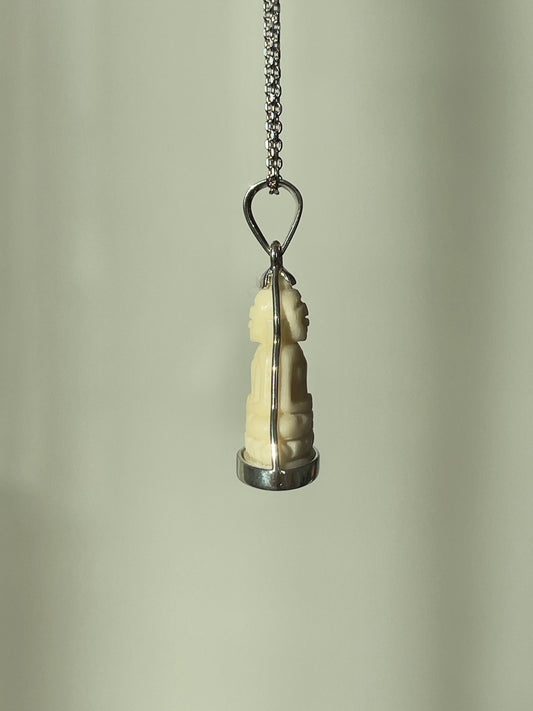 Double-Sided Cow Bone Buddha Pendant in Silver #899