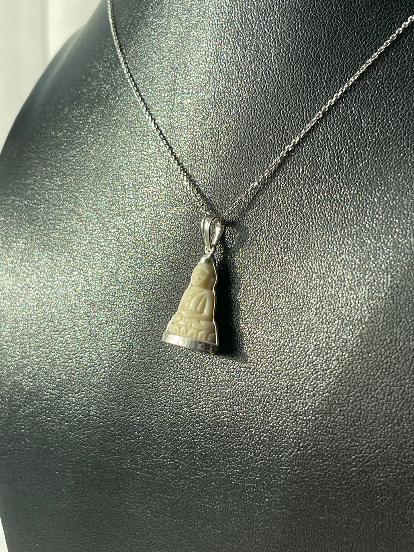 Double-Sided Cow Bone Buddha Pendant in Silver #899
