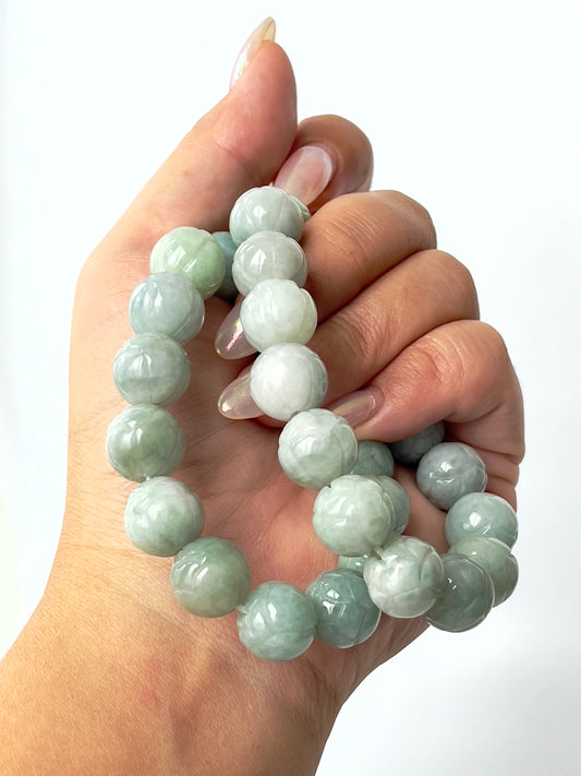 Jade Lotus Large Round Bead Bracelet - 12 mm