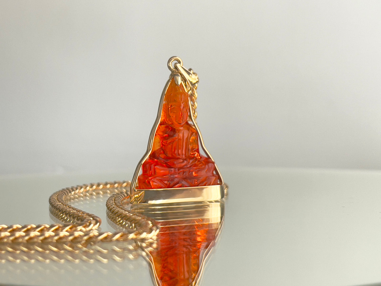 Red Khmer Style Buddha Pendant in 18k Gold #854