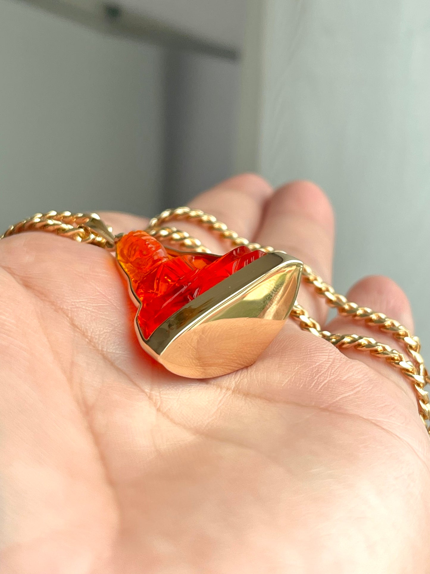 Red Khmer Style Buddha Pendant in 18k Gold #854