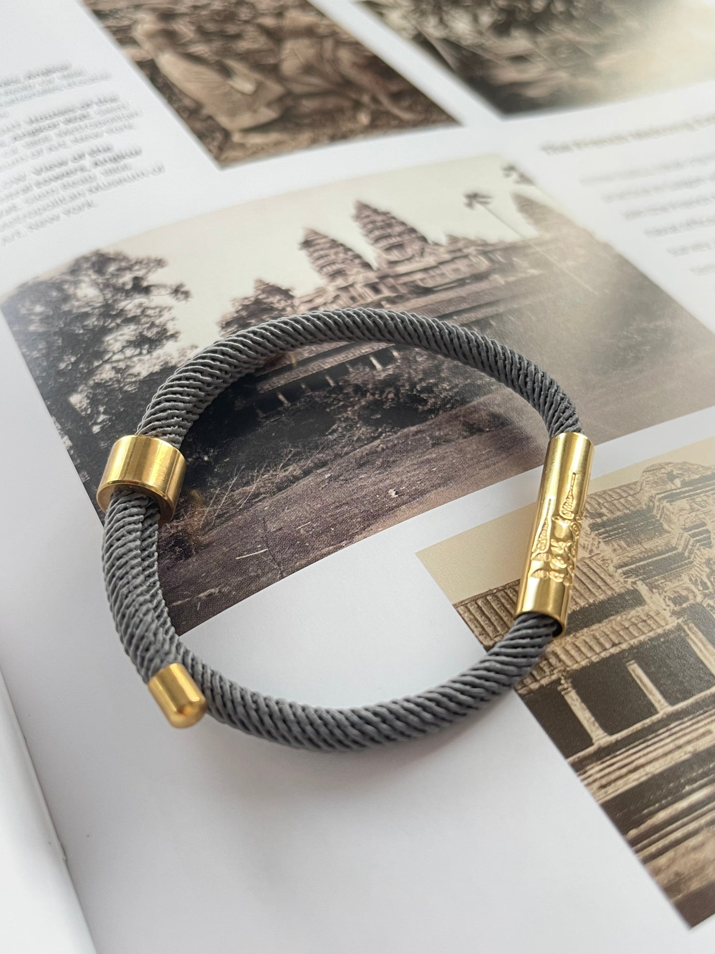 Luxe Sacred Yantra Bracelet - Khmer Granite Gray & Gold