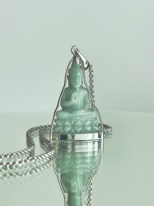 Jade Khmer Style Buddha Pendant in Silver #835