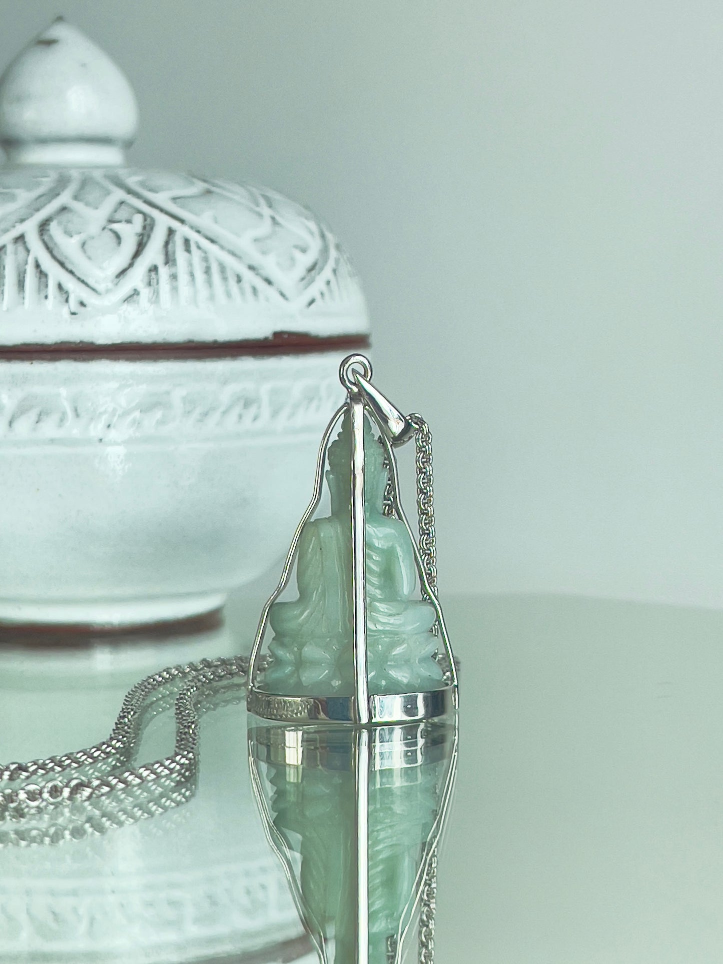 Jade Khmer Style Buddha Pendant in Silver #835