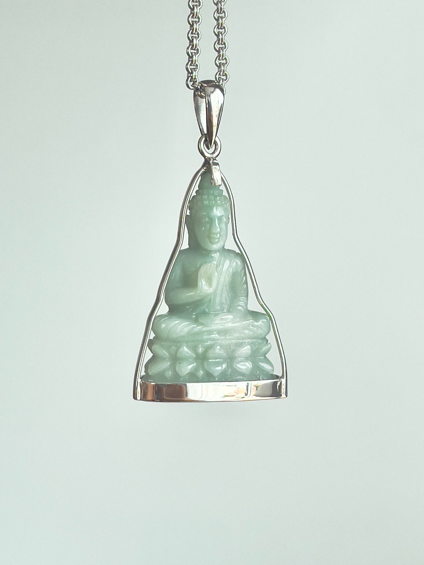 Jade Khmer Style Buddha Pendant in Silver #835