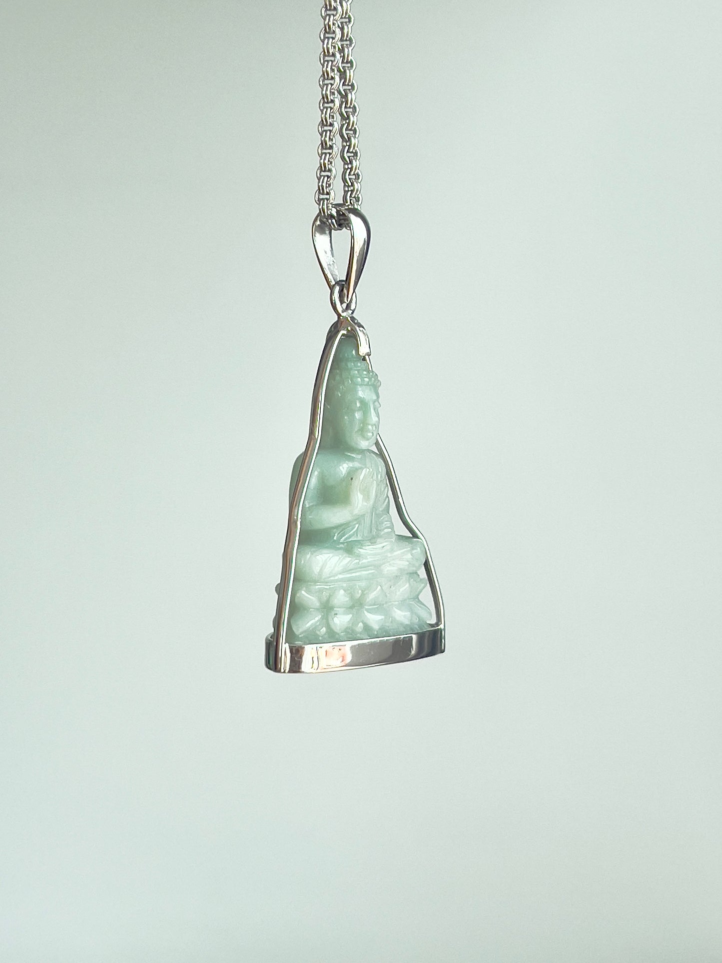 Jade Khmer Style Buddha Pendant in Silver #835