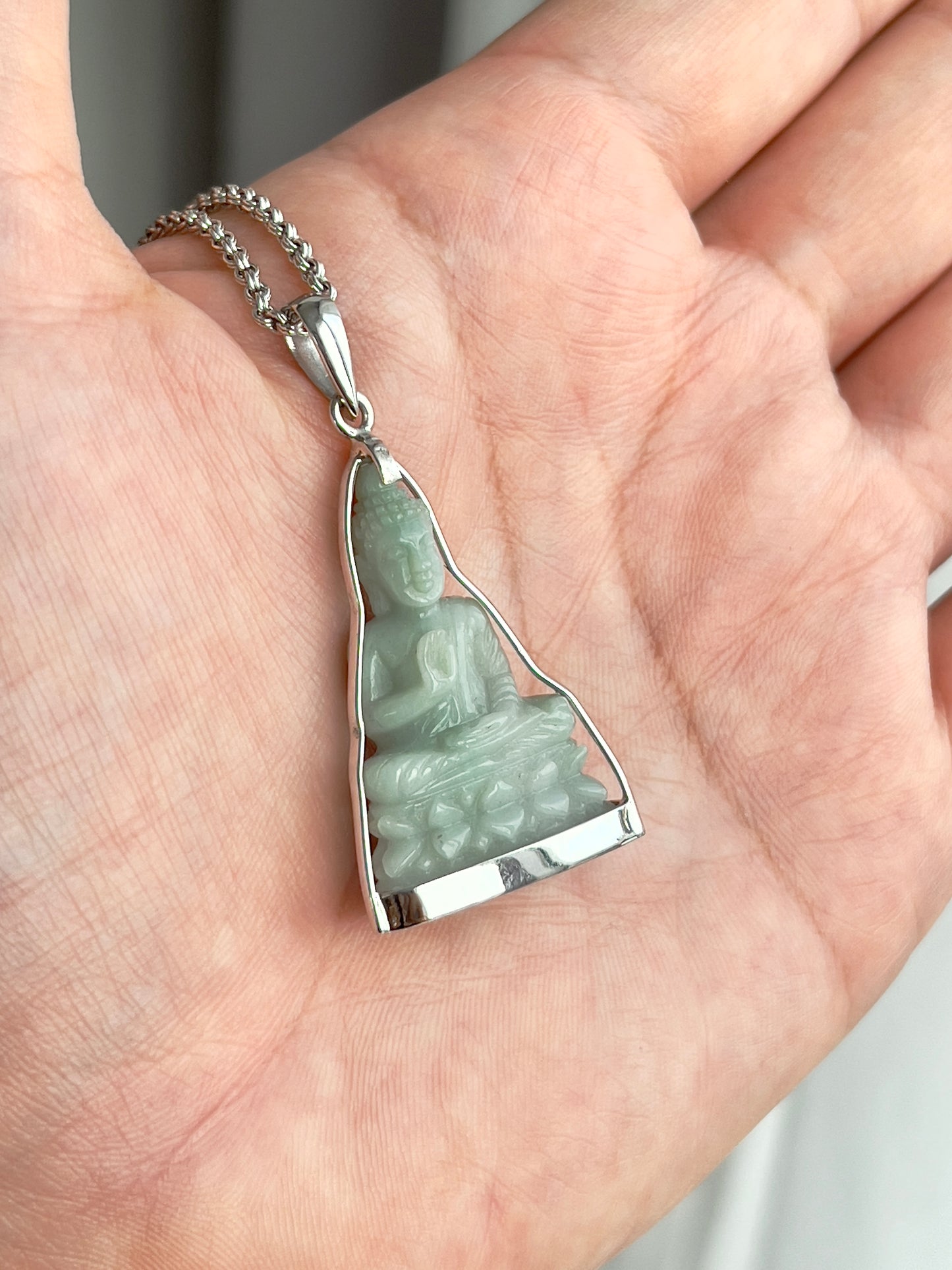 Jade Khmer Style Buddha Pendant in Silver #835