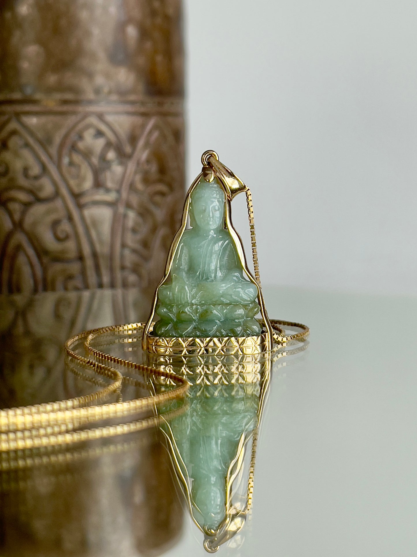 Jade Khmer Style Buddha Pendant in 14k Gold #836