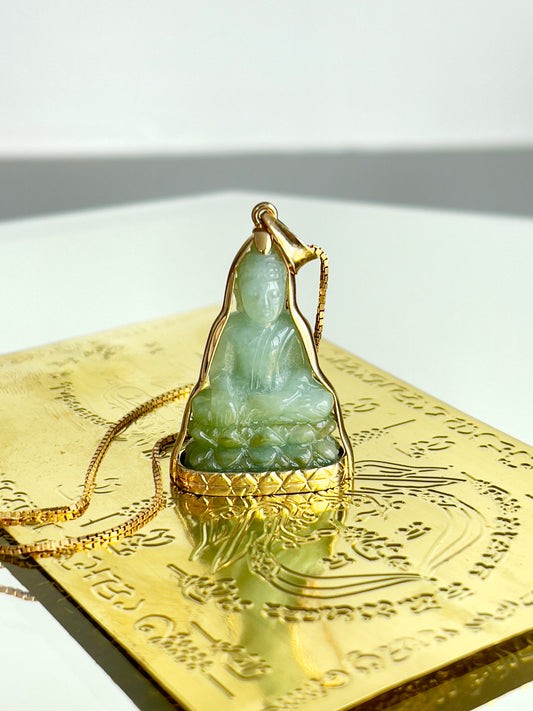 Jade Khmer Style Buddha Pendant in 14k Gold #836