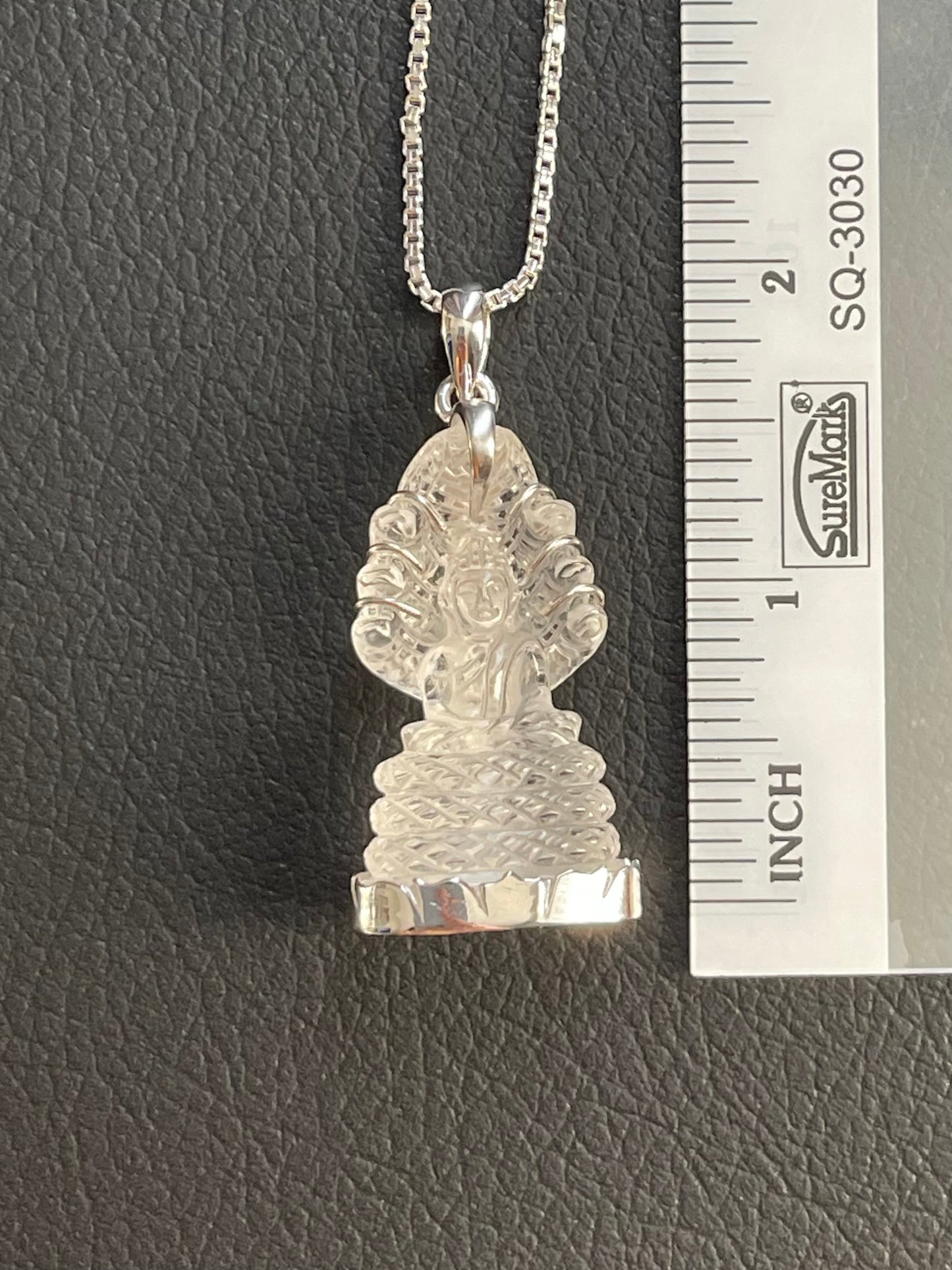 Clear Naga Buddha in Silver with Lotus Motif