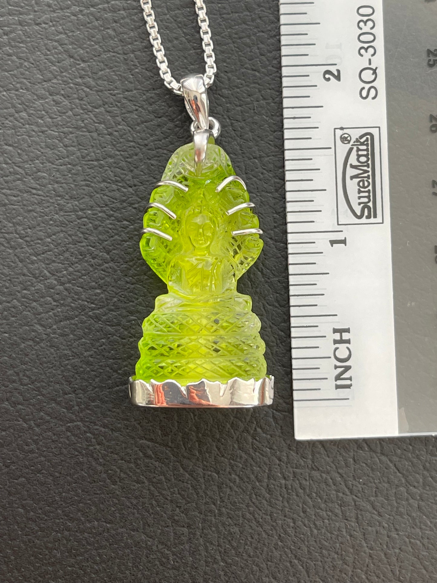 Neon Green Naga Buddha in Silver with Lotus Motif