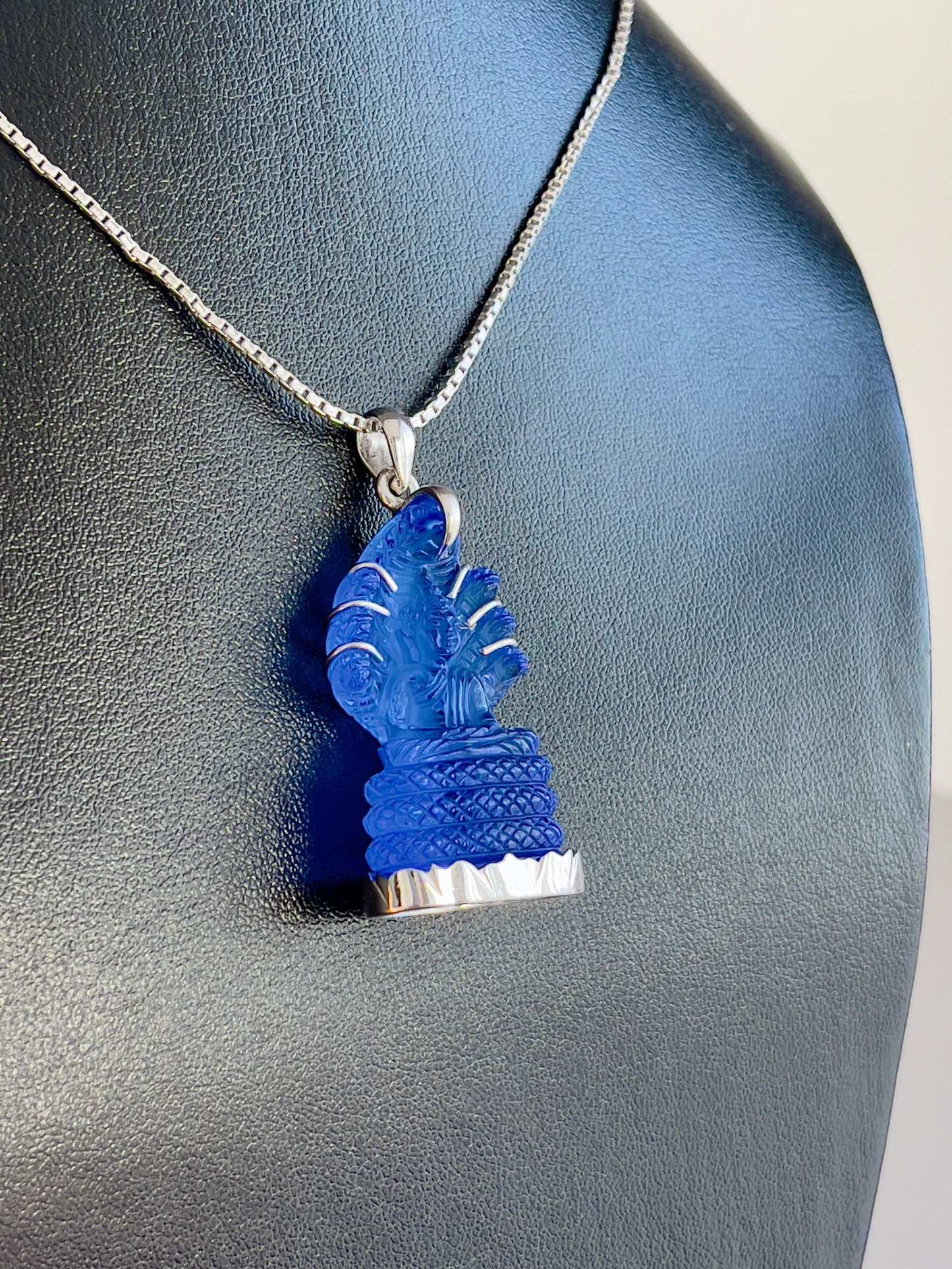 Blue Naga Buddha in Silver with Lotus Motif