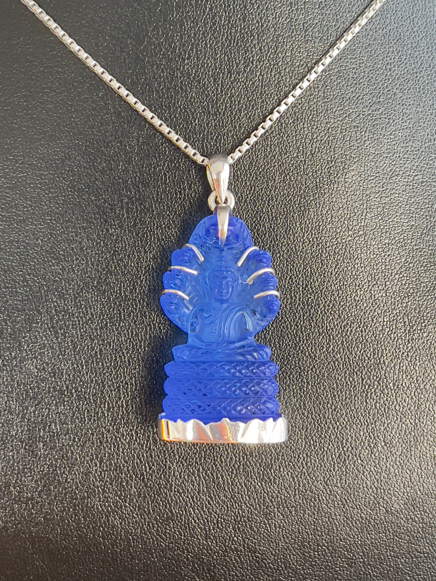 Blue Naga Buddha in Silver with Lotus Motif