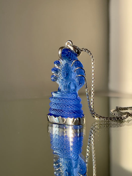 Blue Naga Buddha in Silver with Lotus Motif