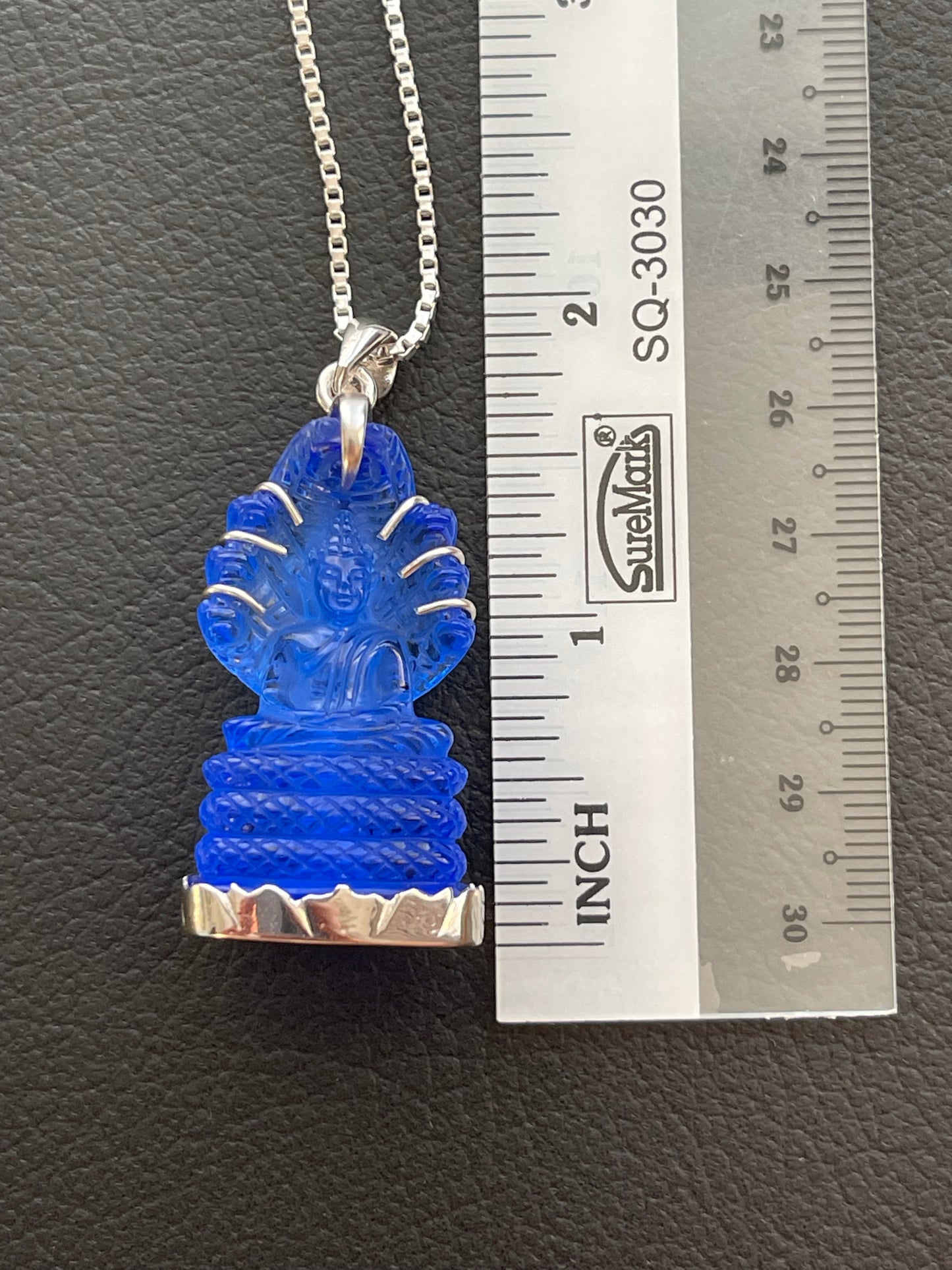 Blue Naga Buddha in Silver with Lotus Motif
