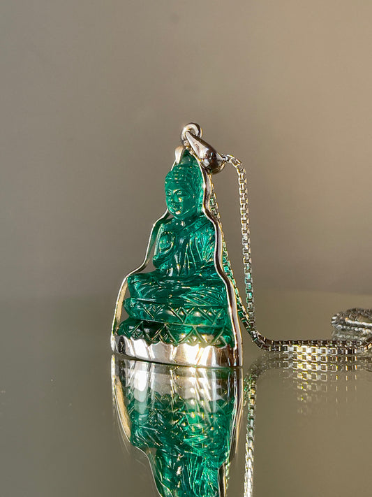 Teal Buddha in Silver with Lotus Motif