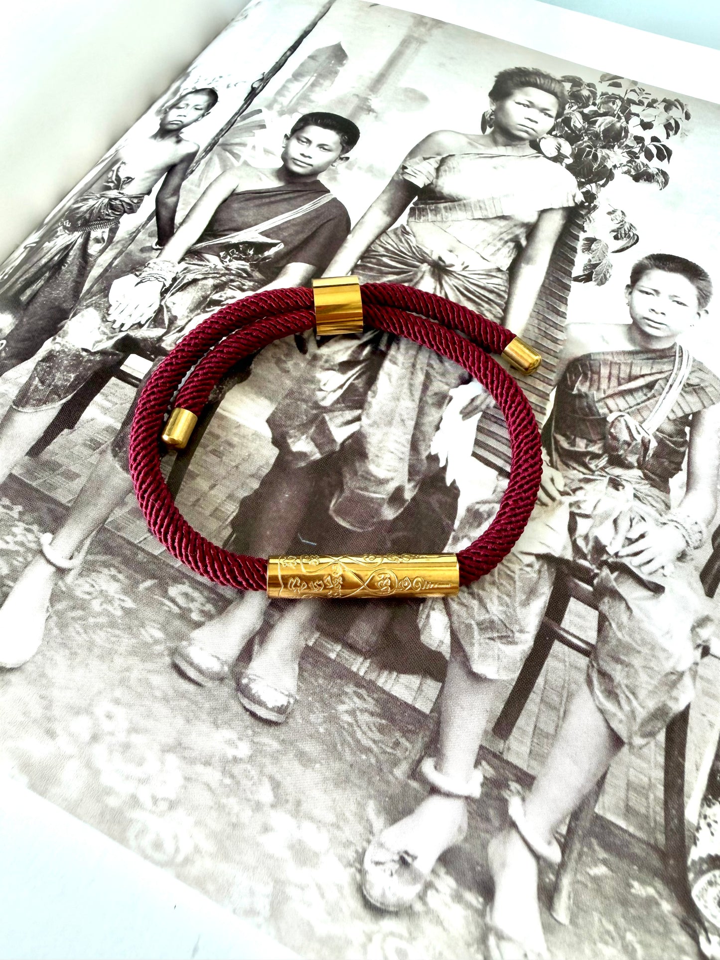 Luxe Sacred Yantra Bracelet - Houl Khmer (Burgundy) & Gold