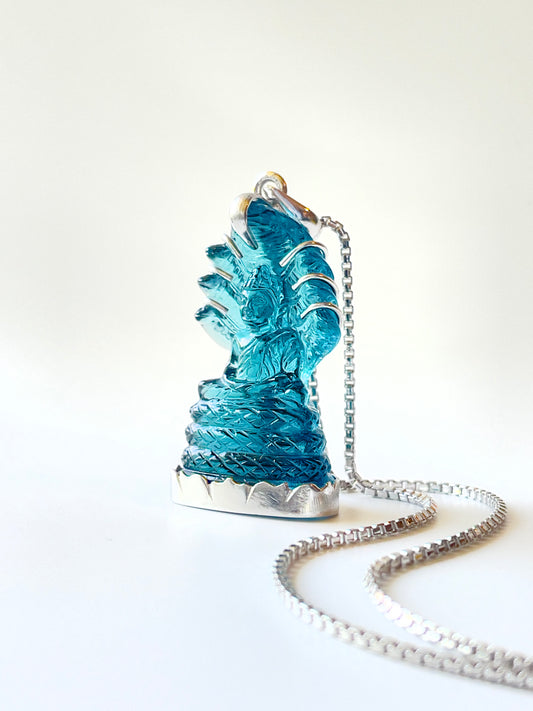 Muted Blue Naga Buddha in Silver with Lotus Motif #863