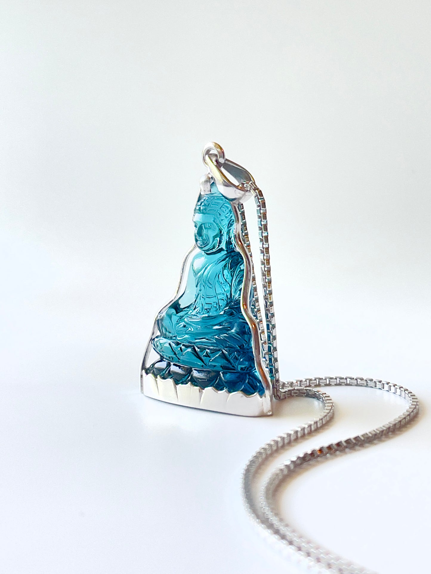 Muted Blue Buddha in Silver with Lotus Motif #864
