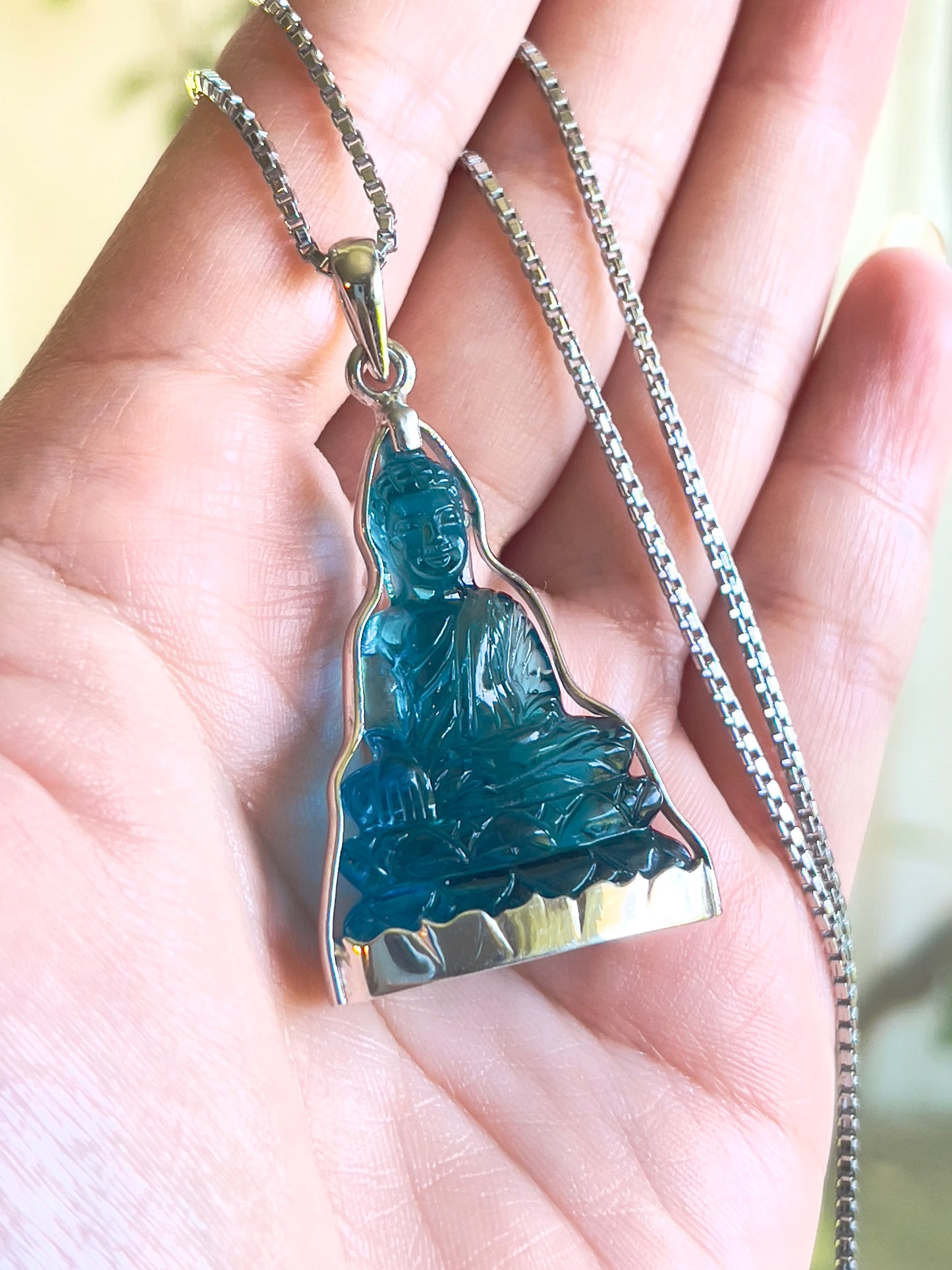 Muted Blue Buddha in Silver with Lotus Motif #864