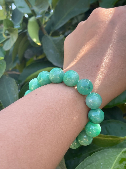 Green Jade Large Round Bead Bracelet - 12 mm