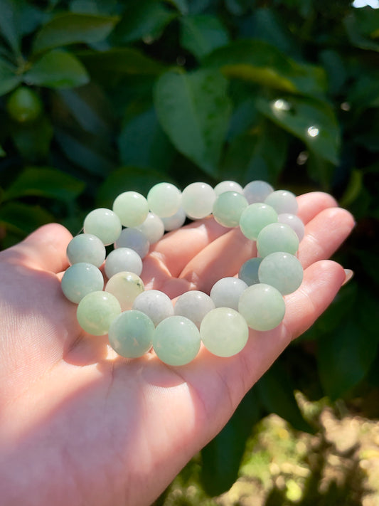 Icy Green Jade Large Round Bead Bracelet - 12 mm
