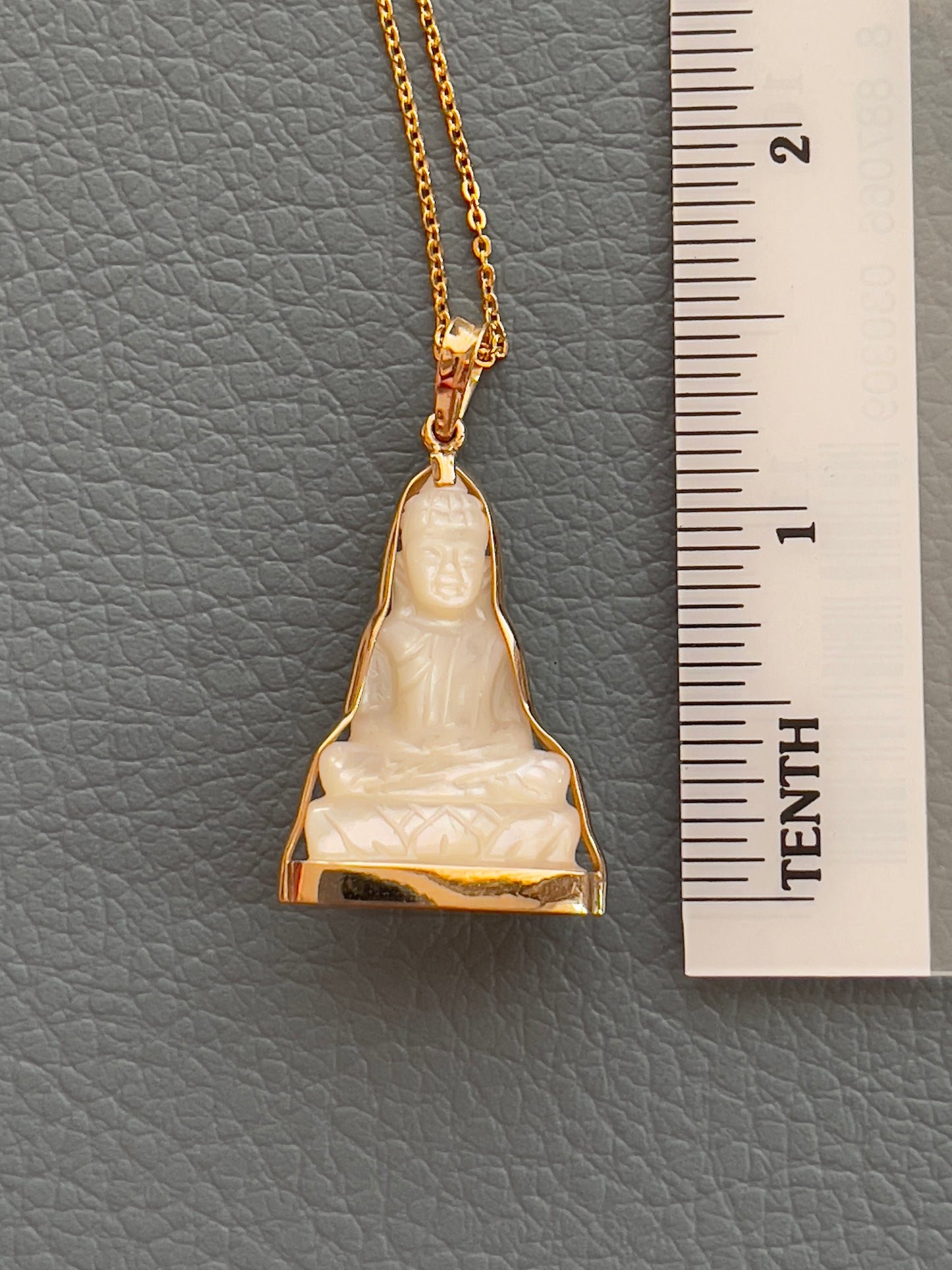 Mother of Pearl Buddha Pendant in Solid 14K Gold