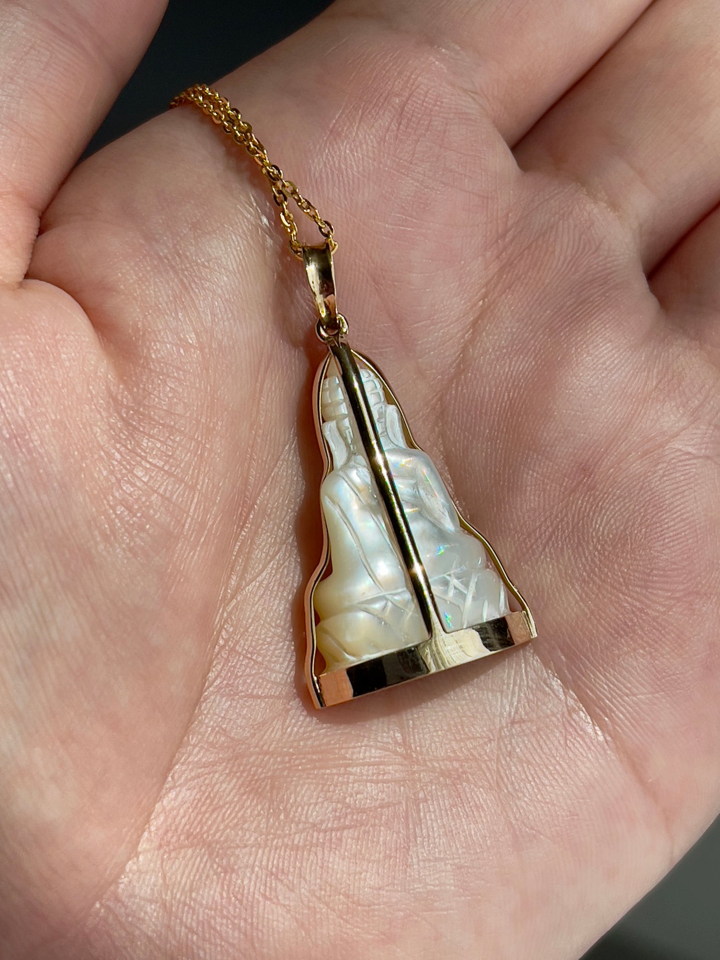 Mother of Pearl Buddha Pendant in Solid 14K Gold