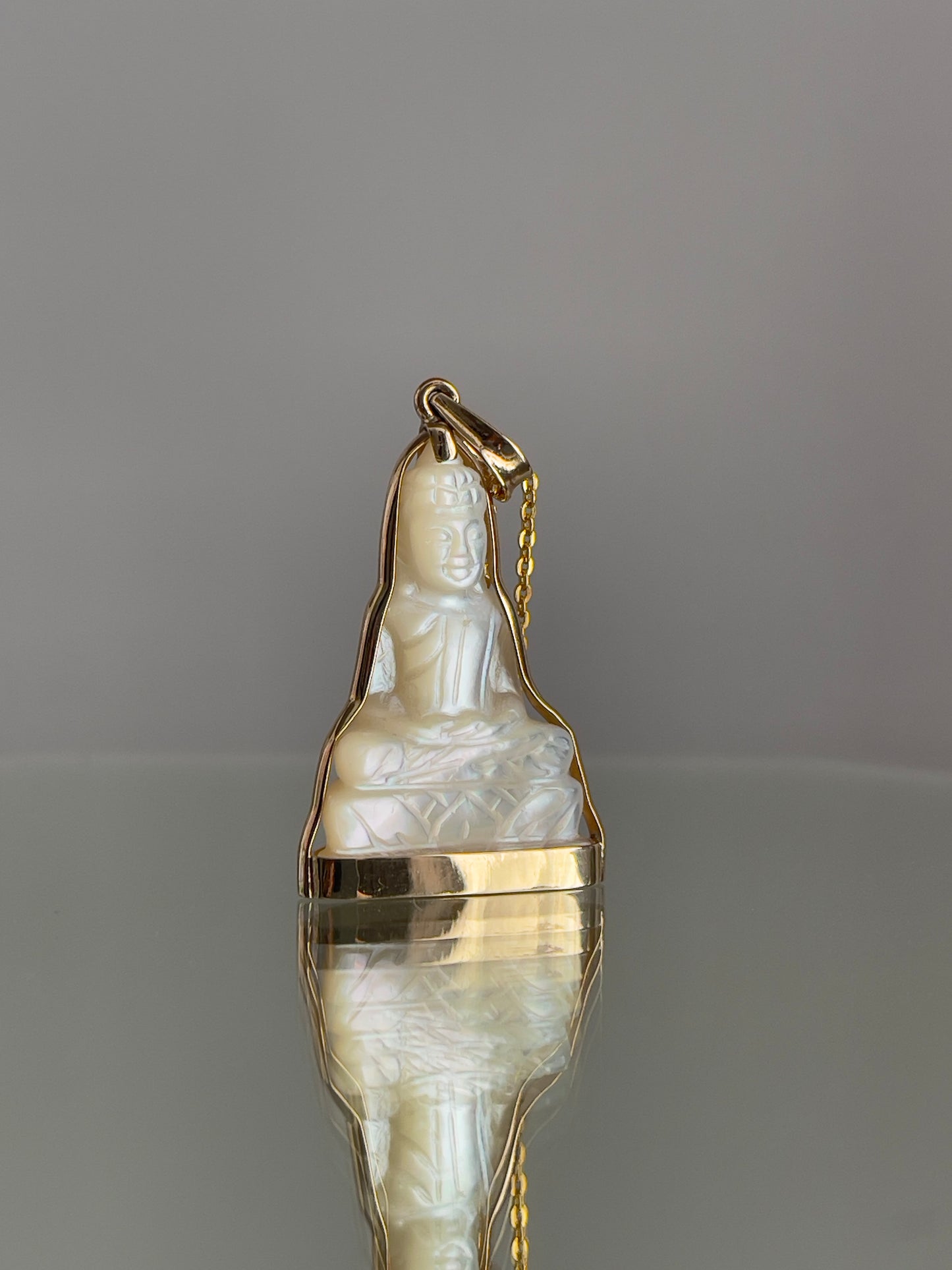 Mother of Pearl Buddha Pendant in Solid 14K Gold