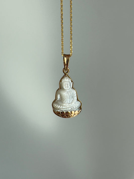 Mother of Pearl Silhouette Buddha Pendant 18k Gold