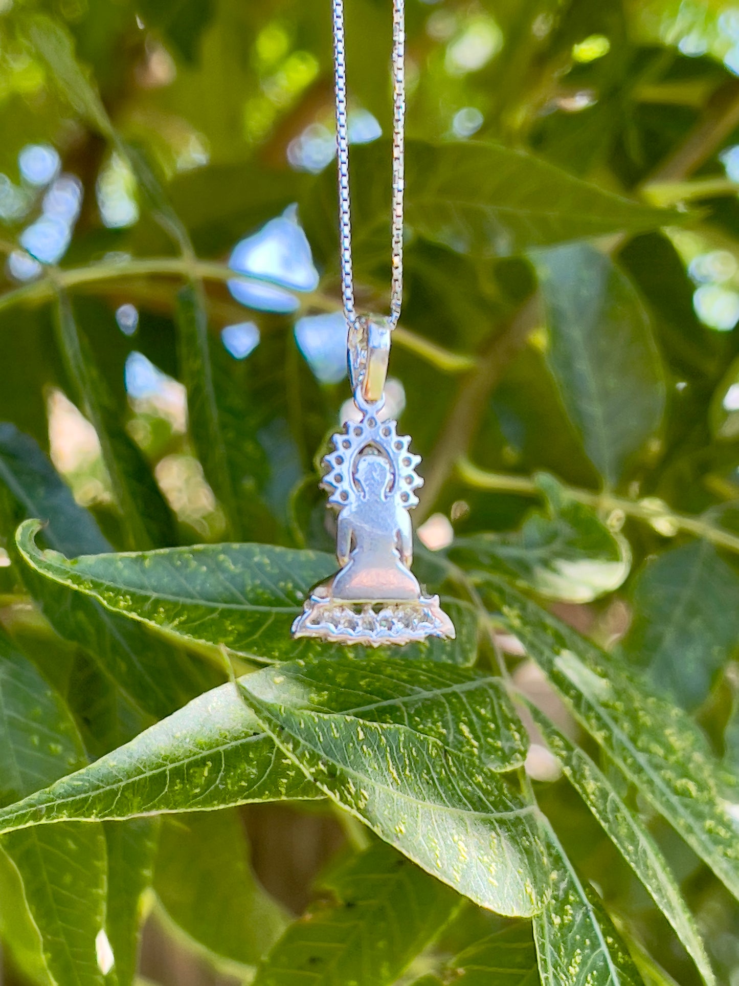 White Gold Plated Silver Buddha Pendant with Cubic Zirconia