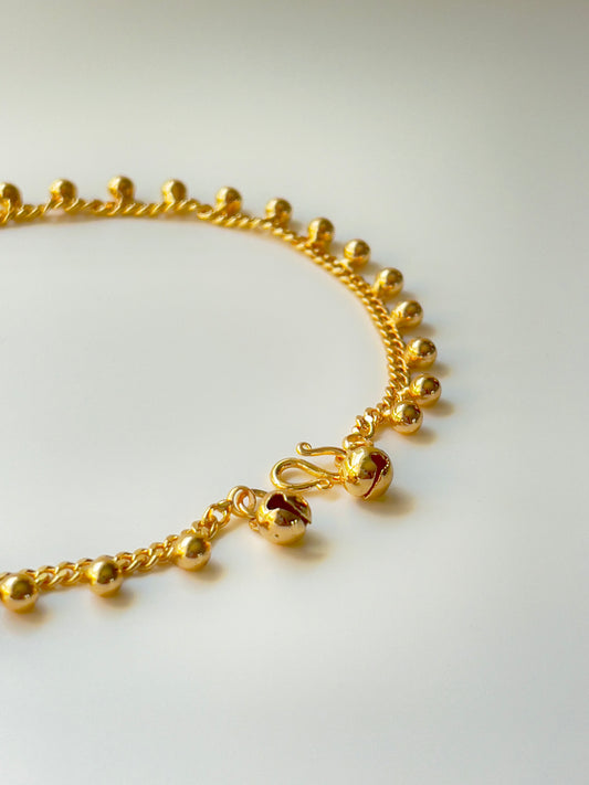 Gold Plated Small Bell Anklets for Adults: 9.5 inches