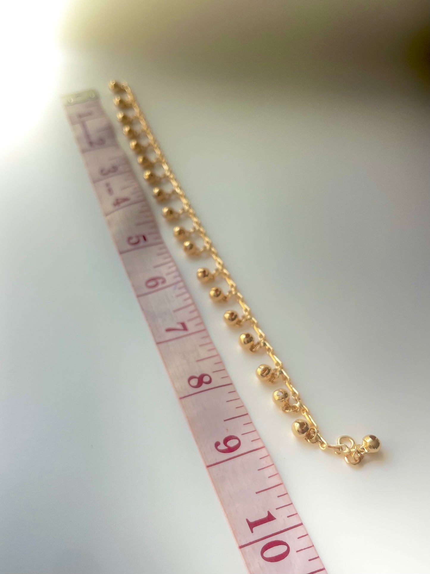 Gold Plated Dangling Bell Anklets for Adults: 9.5 inches