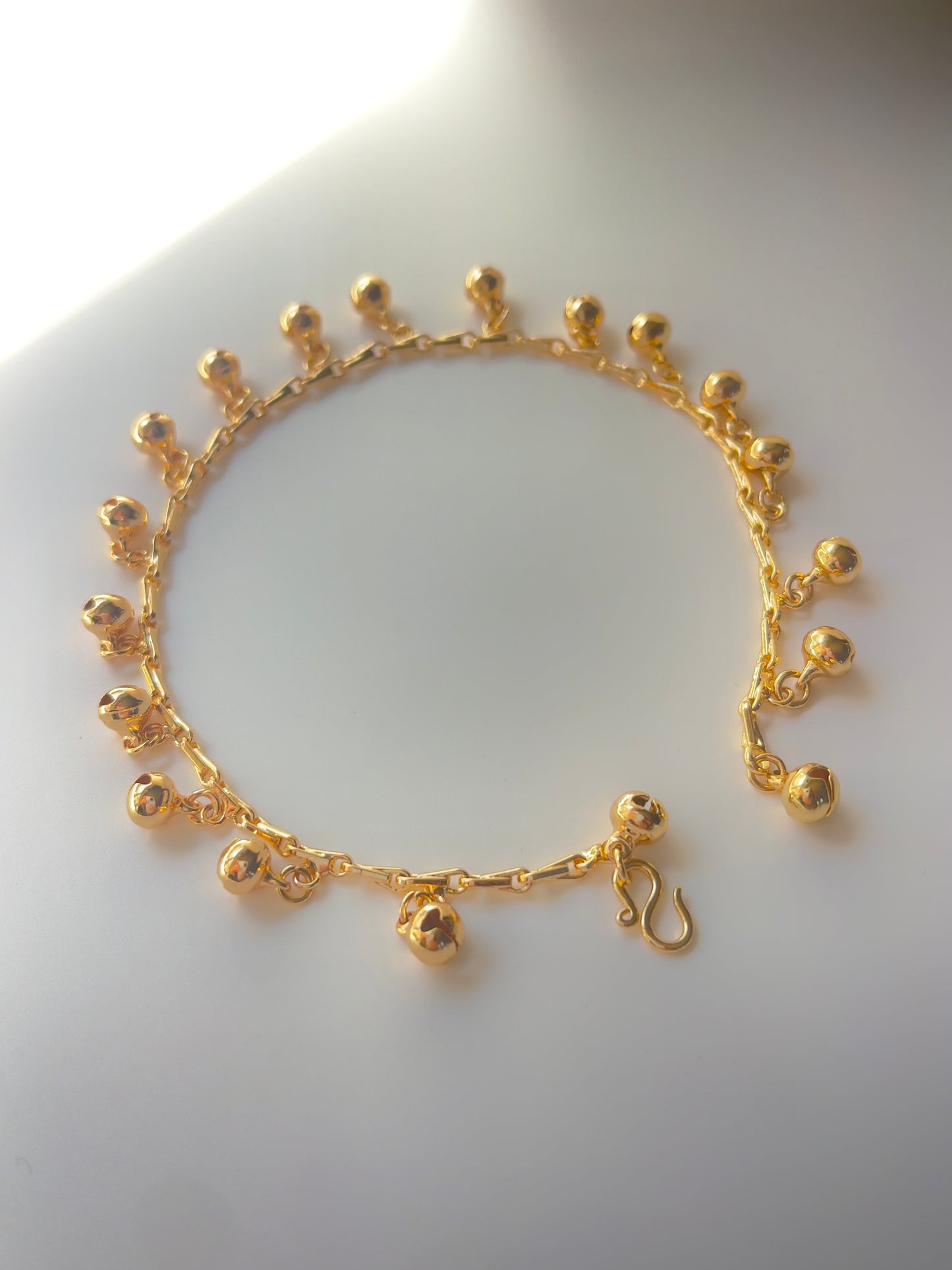 Gold Plated Dangling Bell Anklets for Adults: 9.5 inches