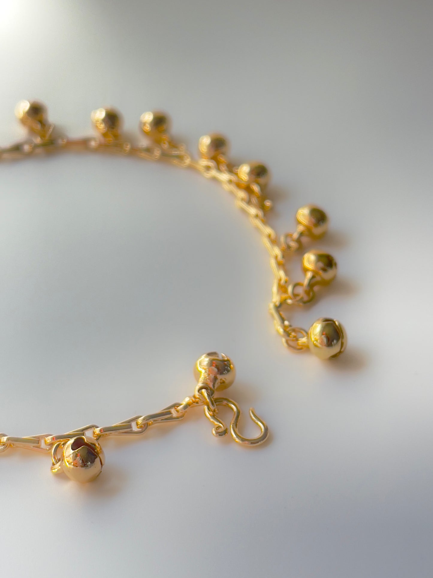 Gold Plated Dangling Bell Anklets for Adults: 9.5 inches