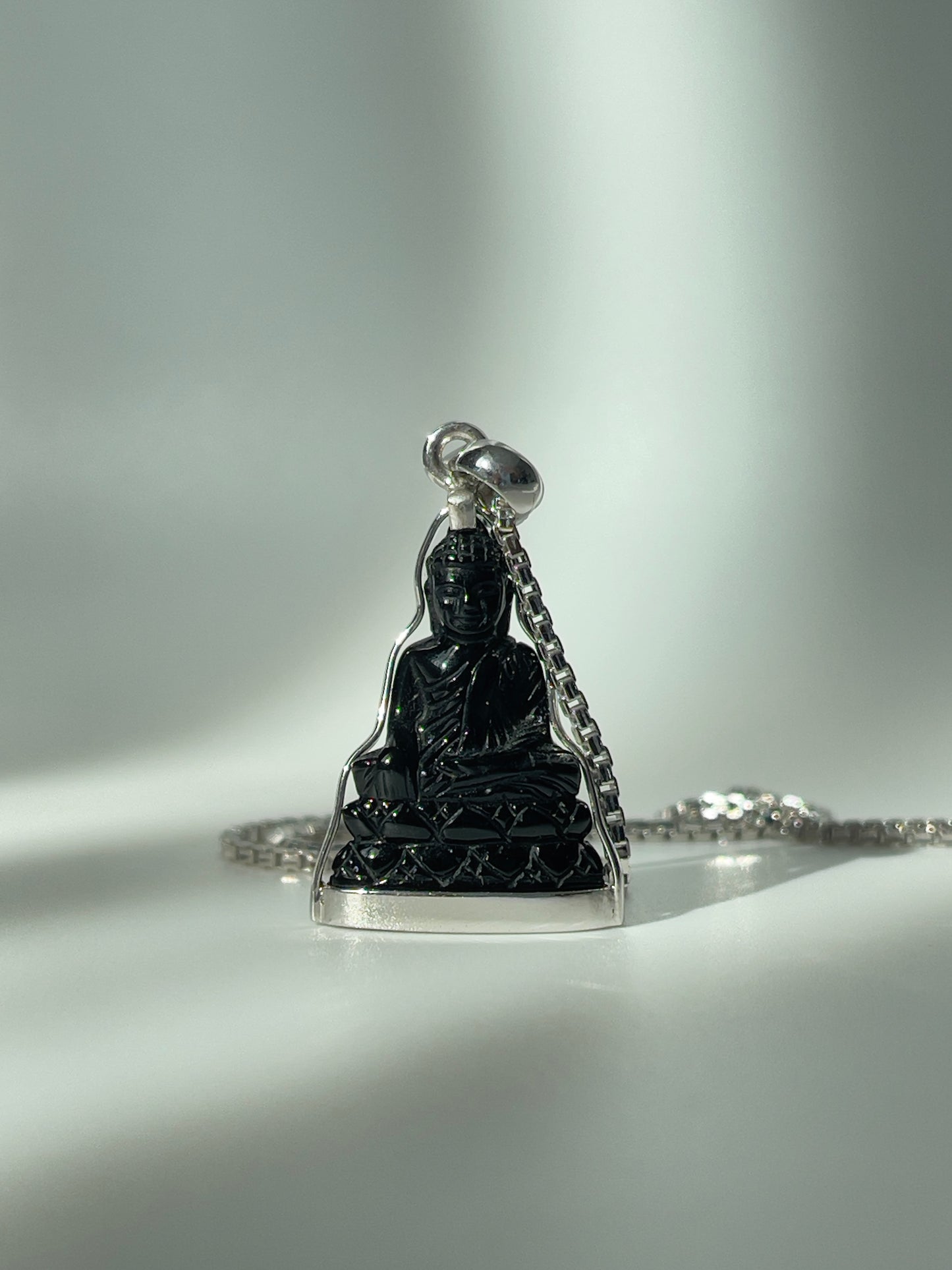 Mini Black Onyx Buddha in SIlver