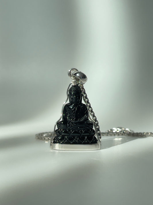 Mini Black Onyx Buddha in SIlver