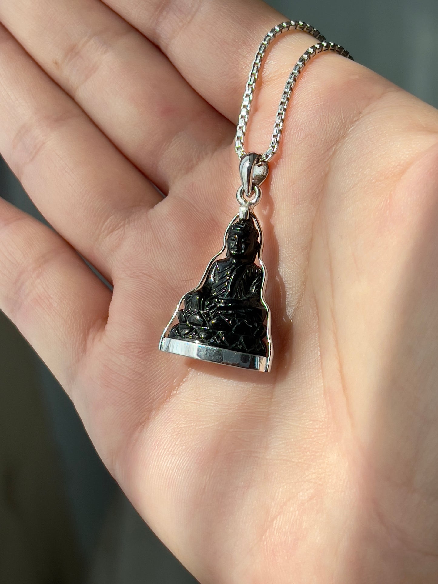 Mini Black Onyx Buddha in SIlver