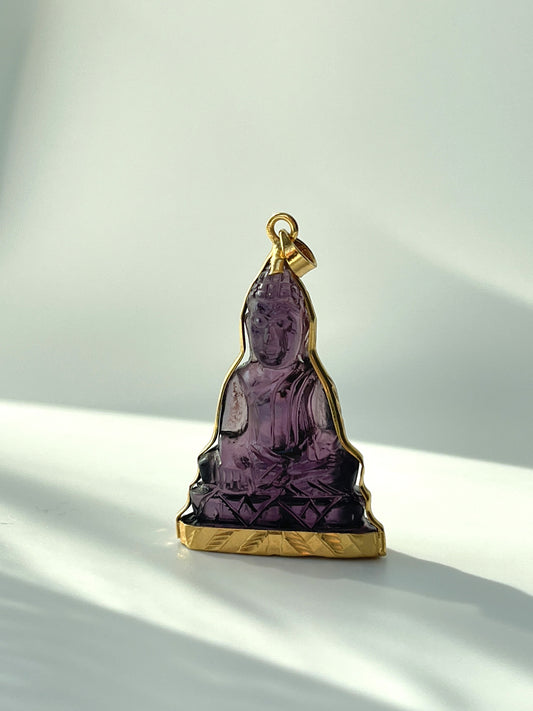 10K Gold Khmer Style Purple Buddha Pendant #300