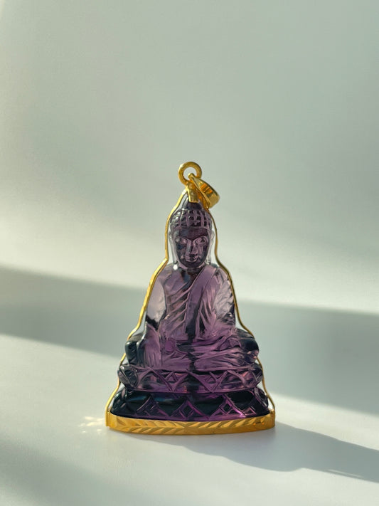 10K Gold Khmer Style Purple Buddha Pendant #305