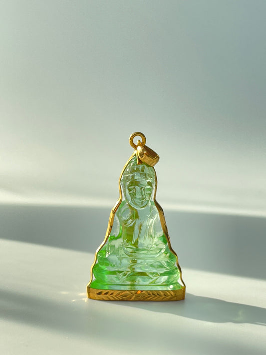 10K Gold Khmer Style Light Green Buddha Pendant #334