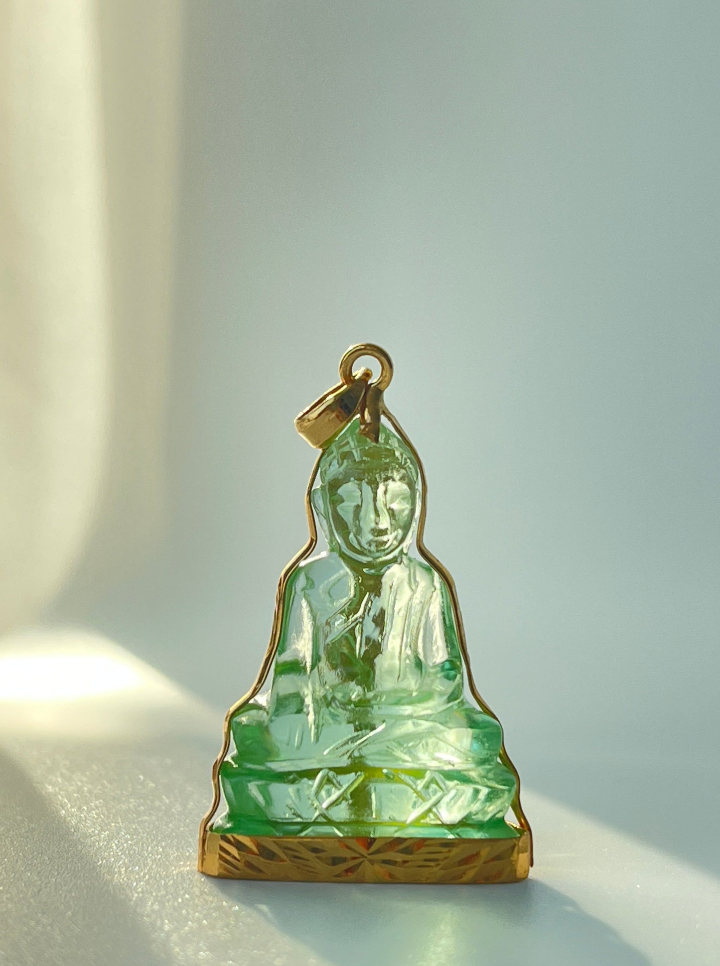 10K Gold Khmer Style Light Green Buddha Pendant #336