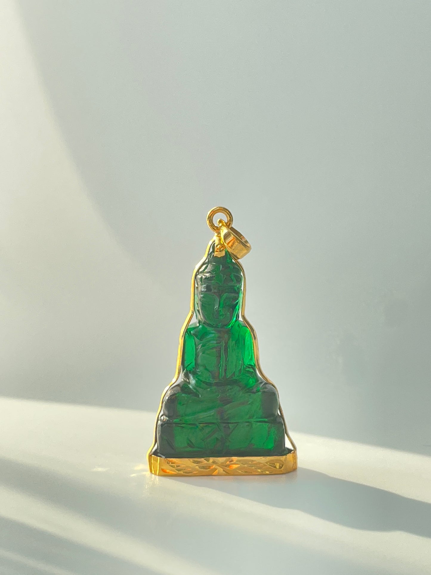 10K Gold Khmer Style Green Buddha Pendant #345