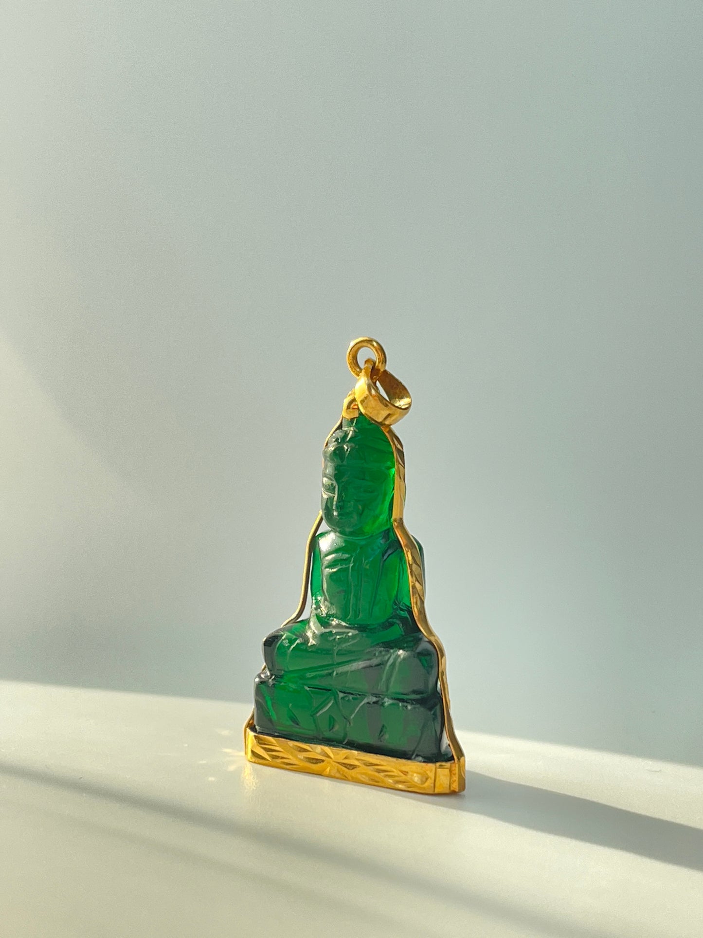 10K Gold Khmer Style Green Buddha Pendant #345