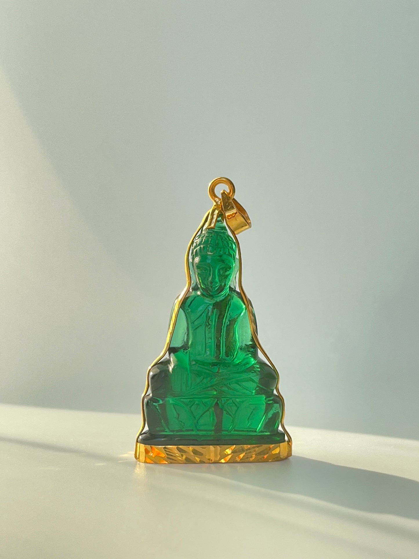 10K Gold Khmer Style Green Buddha Pendant #346